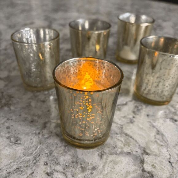 Mercury Glass Light Gold Tealight Candle Holder Set of 6 Home Decor Centerpiece - Picture 5 of 6